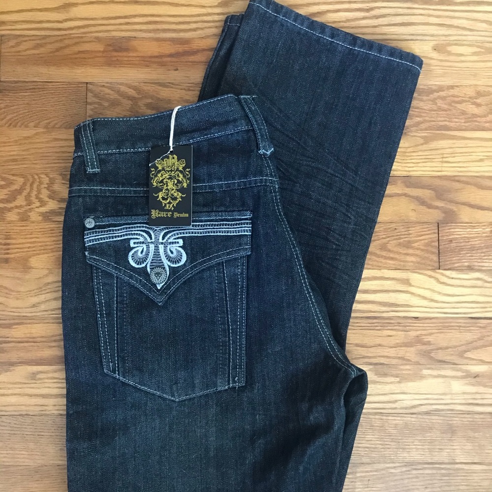 Rare brand dark wash/black denim jeans. Size 36x32. New with tags.